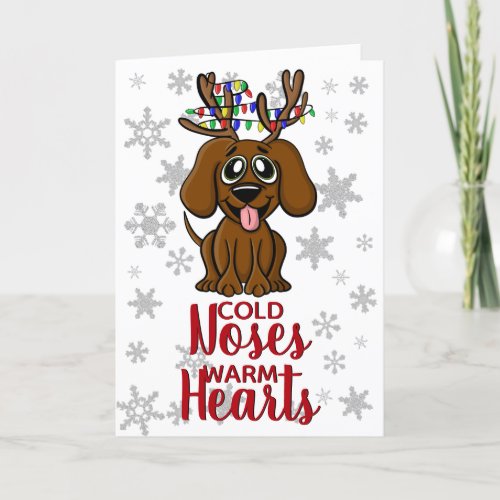 Funny Dog Puppy Christmas Reindeer w Tree Lights Holiday Card