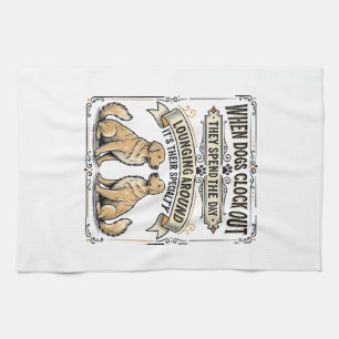 Funny Dog Quote Vintage Engraving Lounging Pups Sh Kitchen Towel