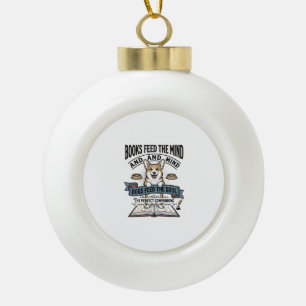 Funny Dog Reader Vintage Engraving Tee for Book Lo Ceramic Ball Christmas Ornament