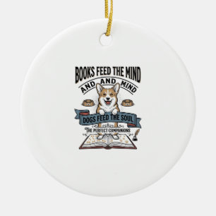 Funny Dog Reader Vintage Engraving Tee for Book Lo Ceramic Ornament