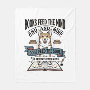Funny Dog Reader Vintage Engraving Tee for Book Lo Fleece Blanket