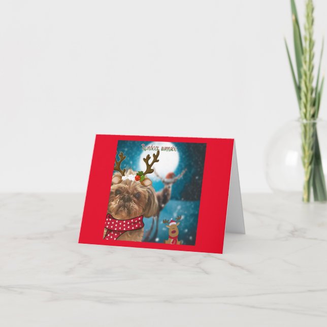 Funny Dog Reindeer Holiday Greeting Card (Front)