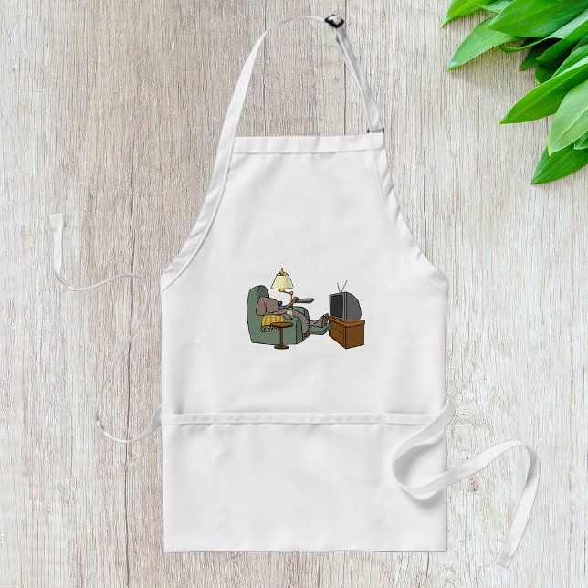 Funny Dog Relaxing in Recliner Watching TV Adult Apron (Creator Uploaded)