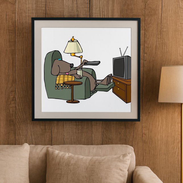Funny Dog Relaxing in Recliner Watching TV Poster (Creator Uploaded)