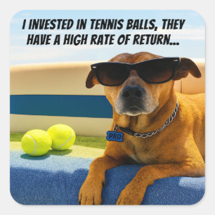Funny Dog Retirement Boat Tennis Balls Sunglasses Square Sticker