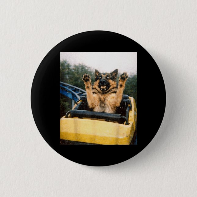 Funny Dog Roller Coaster Meme Silly Graphic German Button (Front)