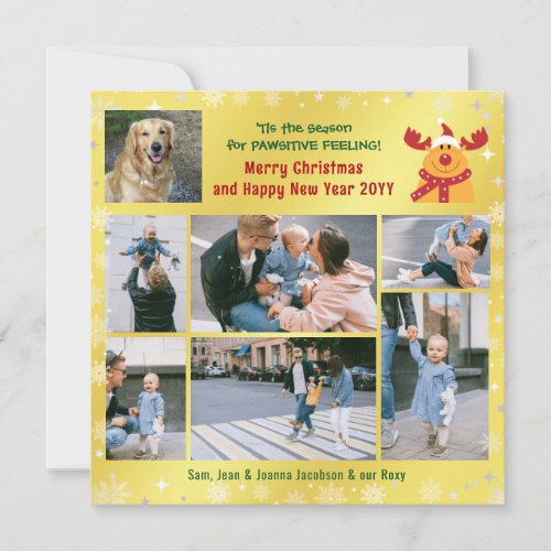 Funny Dog Rudolph Merry Christmas Golden 7 Photos Holiday Card