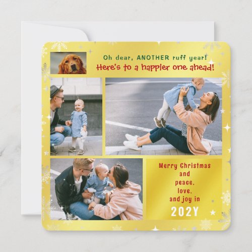 Funny Dog Ruff Year Peace Love Joy 4 Photos Golden Holiday Card