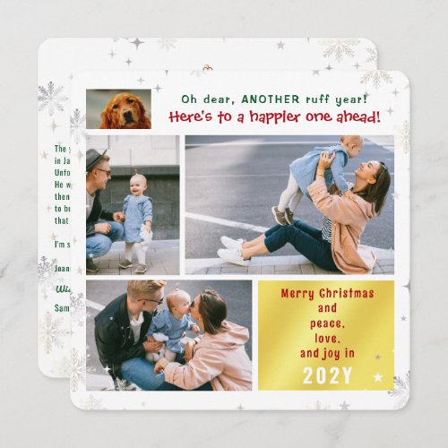 Funny Dog Ruff Year Peace Love Joy 4 Photos Modern Holiday Card