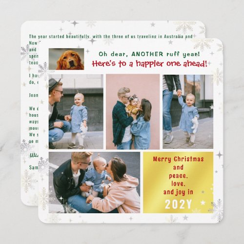 Funny Dog Ruff Year Peace Love Joy Cute 5 Photos Holiday Card