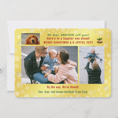 Funny Dog Ruff Year Weve Moved 4 Photos Golden Holiday Card