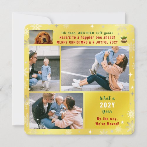 Funny Dog Ruff Year Weve Moved 5 Photos Golden Holiday Card