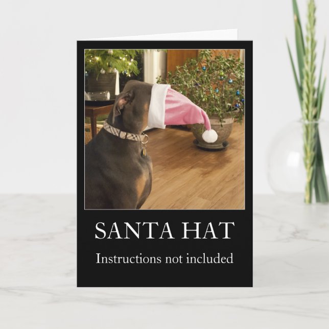 Funny dog Santa hat Christmas greeting card (Front)
