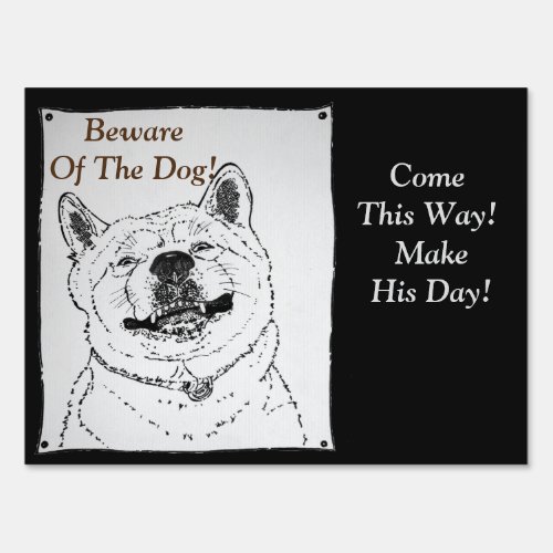 funny dog showing teeth for beware of the dog sign