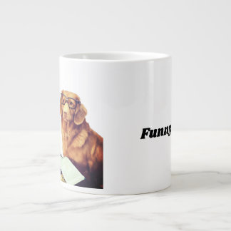 Funny dog sitting in front of magazine giant coffee mug