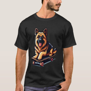Funny Dog Skateboarding German Shepherd Skateboard T-Shirt