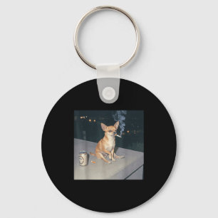 Funny dog smoking chihuahua meme cigarette beer Fu Keychain