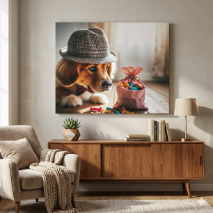 Funny Dog Snack Inspector Faux Canvas Print