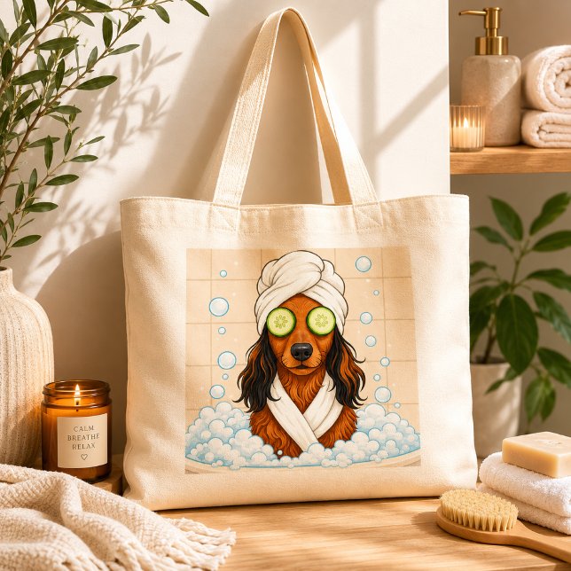 Funny Dog Spa Day with Cucumber Eyes Tote Bag (Creator Uploaded)