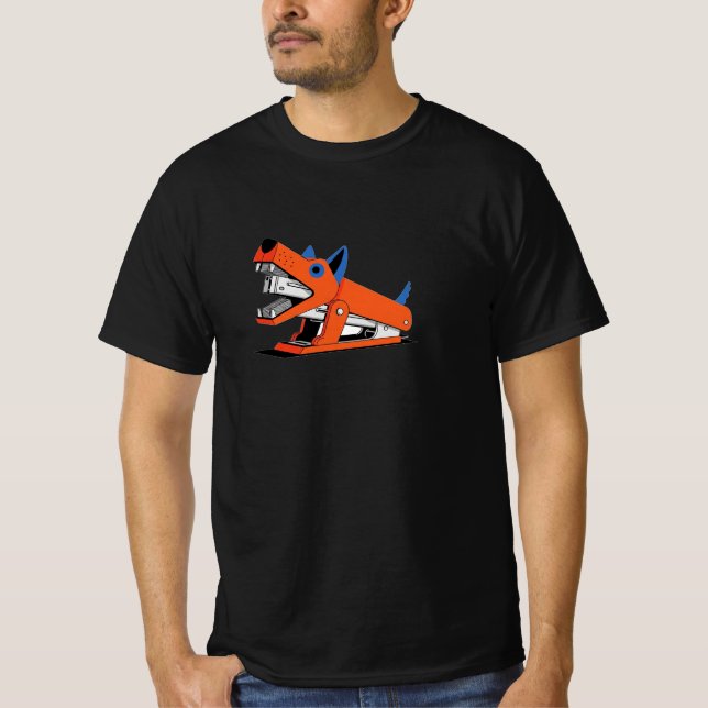 Funny Dog Stapler T-Shirt – Quirky Office Animal  (Front)