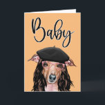 Funny dog suggestive birthday get party started card<br><div class="desc">A fun and eye-catching design of an Italian Greyhound dog wearing a long brown hair wig; trendy pink spectacles and a French black beret. The words, baby, appear above her in a decorative calligraphy style font and the inside reads, let's get this party started. Customize the message and the color...</div>