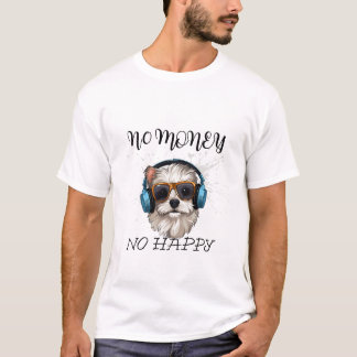 funny dog T-shirt- Cute puppy with headphonees T-Shirt