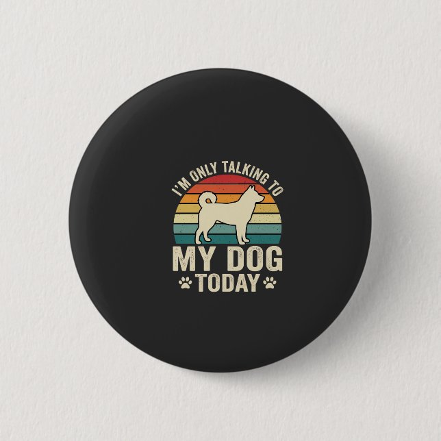 Funny Dog Talking Retro Sunset Button (Front)