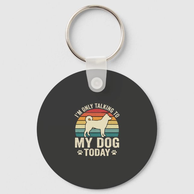 Funny Dog Talking Retro Sunset Keychain (Front)