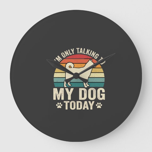 Funny Dog Talking Retro Sunset Large Clock (Front)