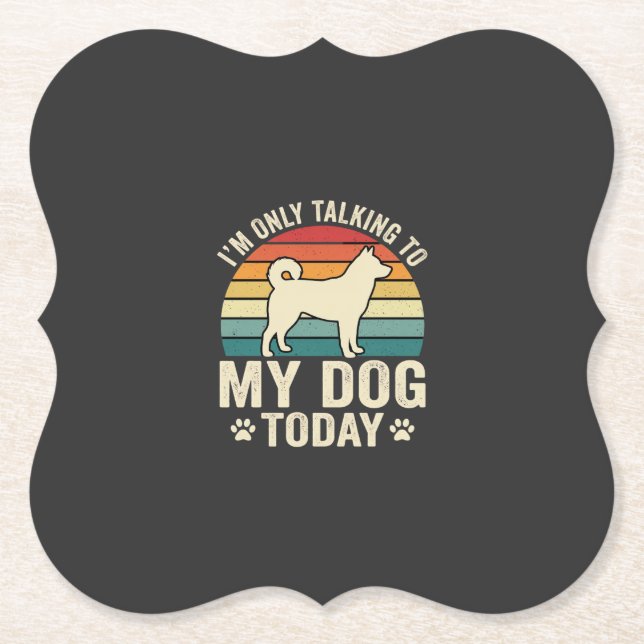 Funny Dog Talking Retro Sunset Paper Coaster (Front)