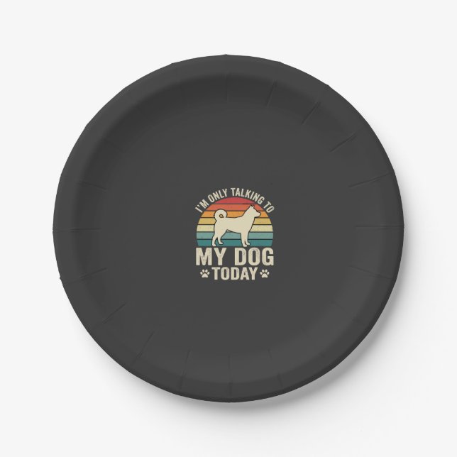 Funny Dog Talking Retro Sunset Paper Plates (Front)