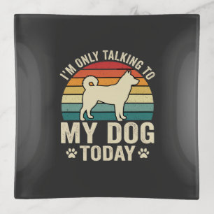 Funny Dog Talking Retro Sunset Trinket Tray