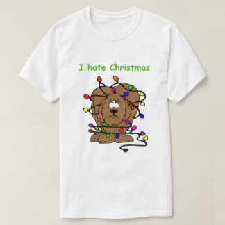 Funny Dog Tangled Lights I Hate Christmas T-Shirt