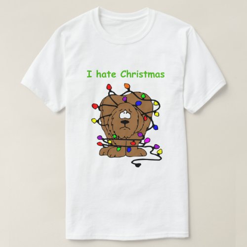 Funny Dog Tangled Lights I Hate Christmas T_Shirt