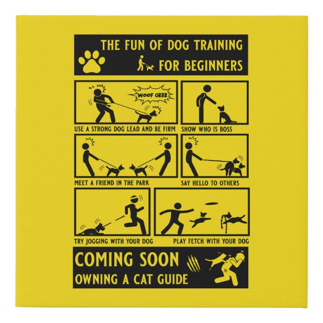 Funny Dog Training Instruction Manual Faux Canvas Print (Front)