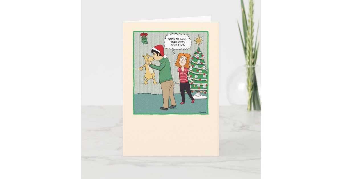 Funny Dog Under Mistletoe Christmas Holiday Card | Zazzle