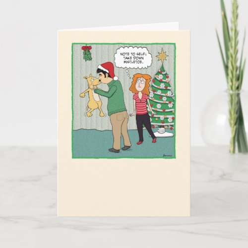 Funny Dog Under Mistletoe Christmas Holiday Card