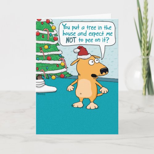 Funny Dog vs Tree Christmas Holiday Card