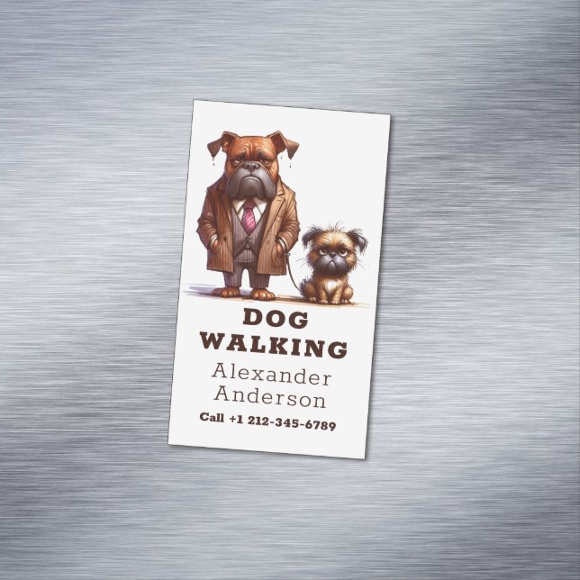Funny Dog Walker Walking Pet Sitting Business Card Magnet (In Situ)
