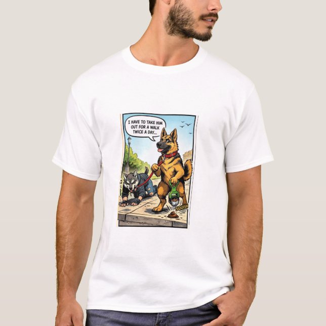 Funny Dog Walking Human Comic Graphic T-Shirt (Front)