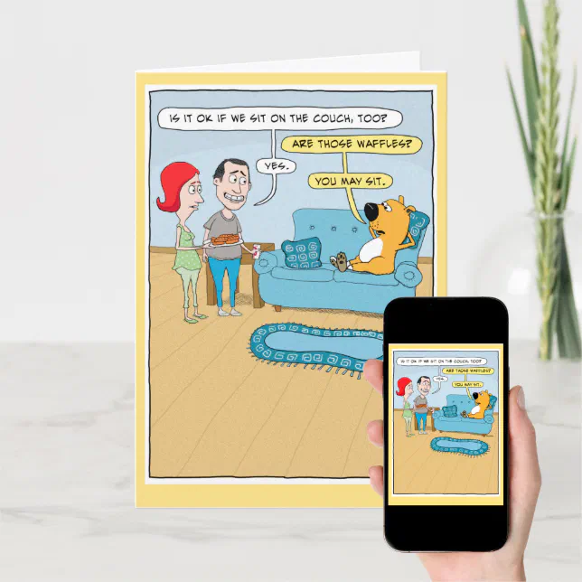 Funny Dog Wants Waffles on Couch Birthday Card Zazzle