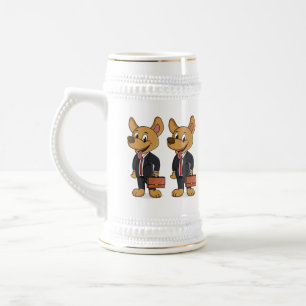 Funny dog wearing business suit cartoon beer stein