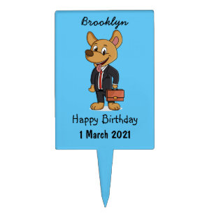 Funny dog wearing business suit cartoon cake topper