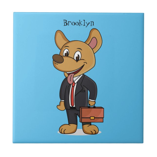 Funny dog wearing business suit cartoon ceramic tile (Front)