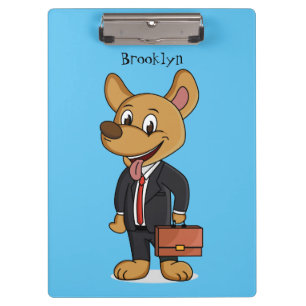 Funny dog wearing business suit cartoon clipboard