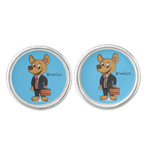 Funny dog wearing business suit cartoon cufflinks