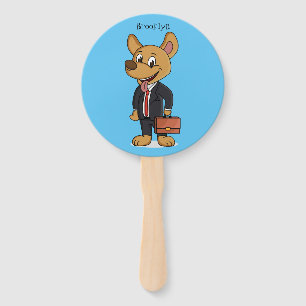 Funny dog wearing business suit cartoon hand fan