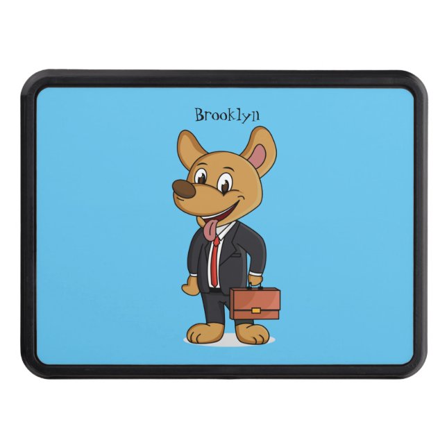 Funny dog wearing business suit cartoon hitch cover (Front)