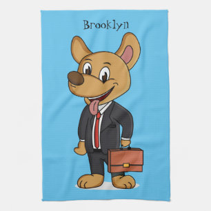 Funny dog wearing business suit cartoon kitchen towel