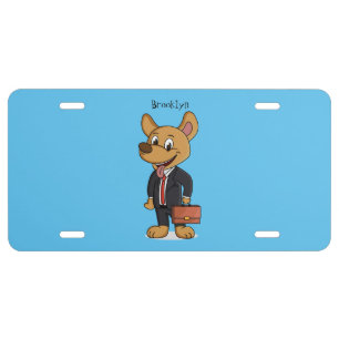 Funny dog wearing business suit cartoon  license plate